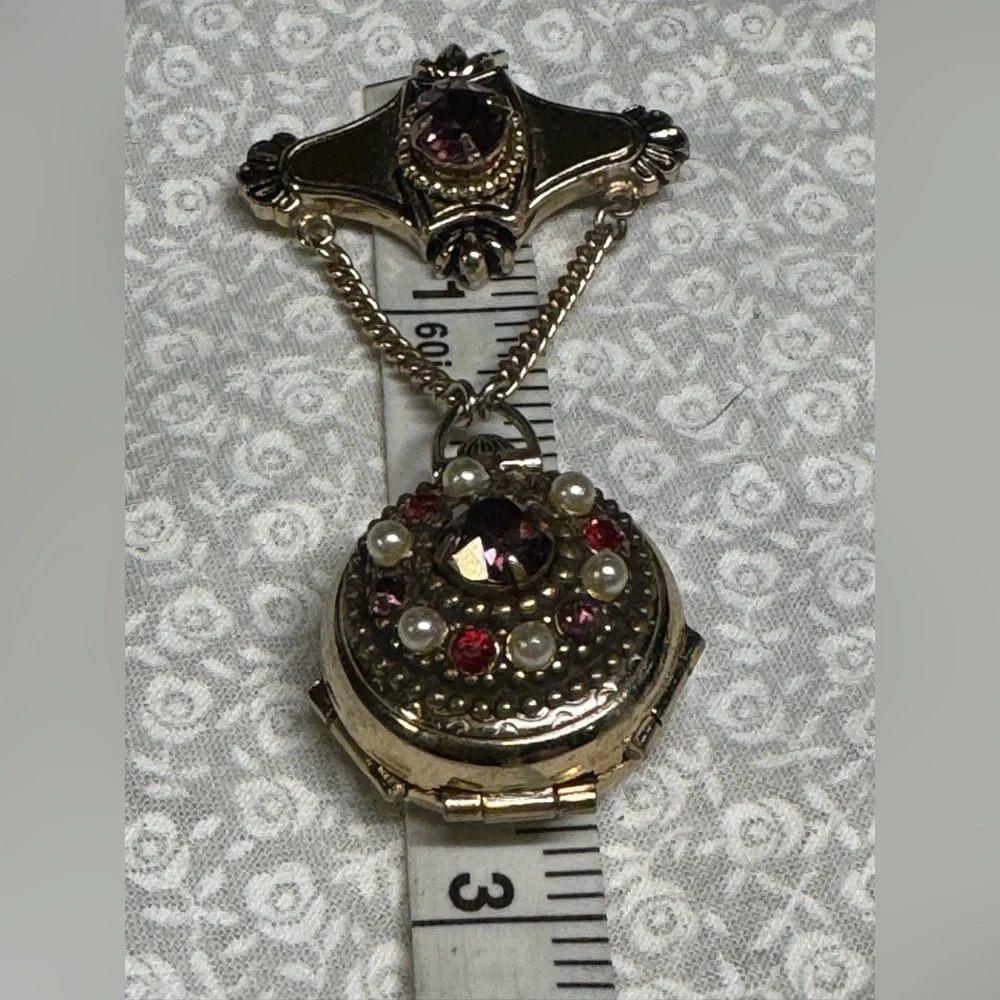 chatelaine locket brooch American jewelry by Coro Mulit photos Vintage